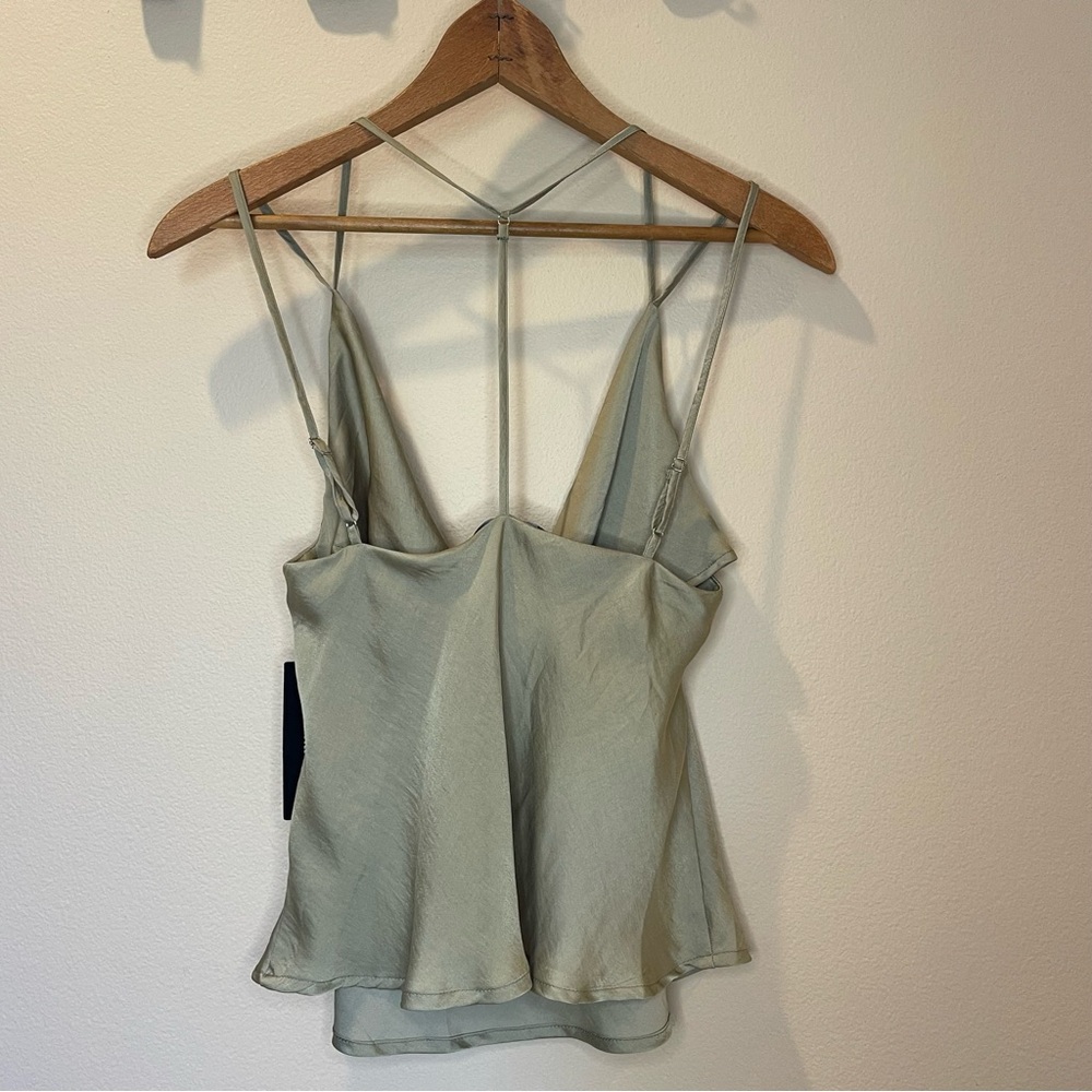 Lulus Joslin Olive Green Drape Neck T-Back Satin Top Size M - Picture 2 of 6
